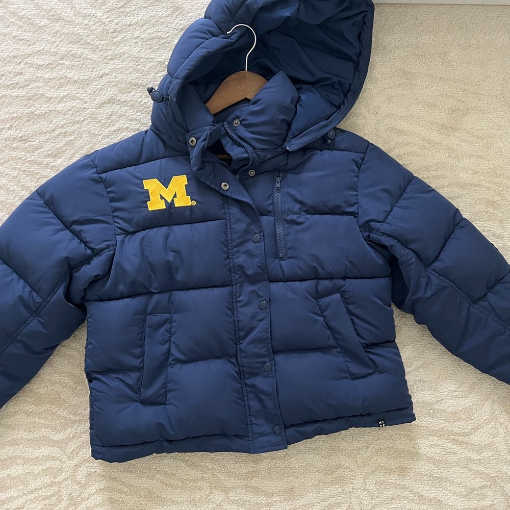 Navy Blue Quilted Puffer Jacket with Hood